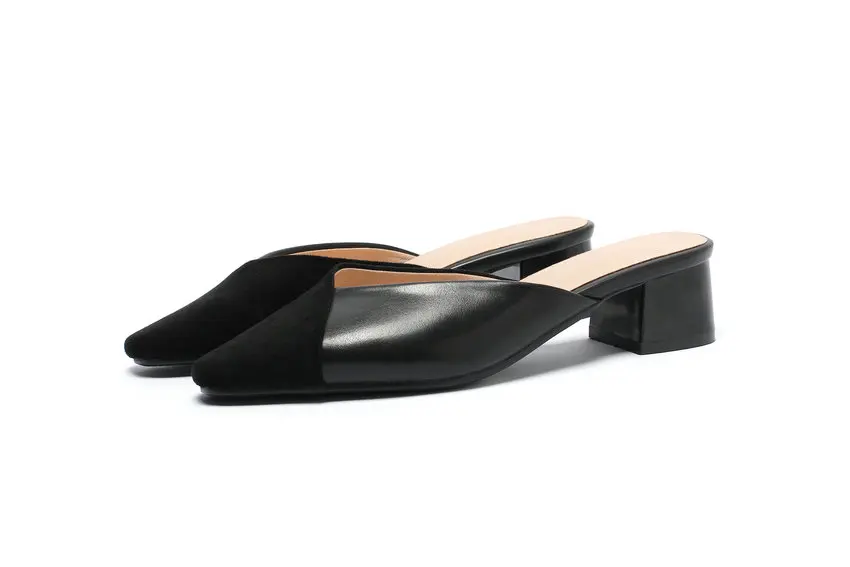 QUTAA/ г.; женские босоножки; пикантная летняя повседневная женская обувь из искусственной кожи с острым носком на среднем каблуке; размеры 34-43 - Цвет: Черный