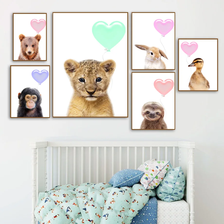 

Lion Bear Monkey Rabbit Koala Balloon Wall Art Canvas Painting Nordic Posters And Prints Wall Pictures For Living Room Decor