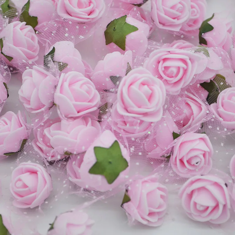 50 шт. 2 см мини пены розы искусственные головки цветов ручной работы розы DIY ремесла принадлежности Свадебная вечеринка коробка венок украшения - Цвет: light pink