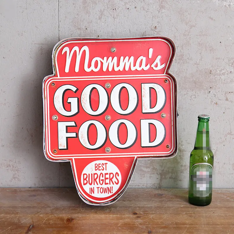 Винтажные светильник светодиодный световые знаки Momma's Good Food декоративная