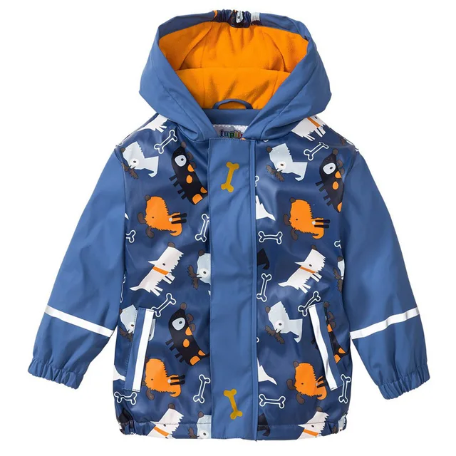 2018 Autumn Winter 2-7 Years Children PU Jackets Warm Waterproof Windbreak Outdoors Clothes Hooded Fleece Boys Raincoat Poncho