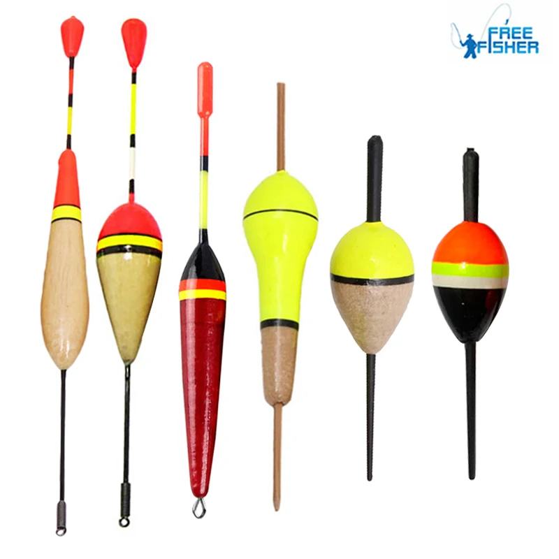 10Pcs 6 Different Options Fishing Float Horizontal Vertical Buoy Wood