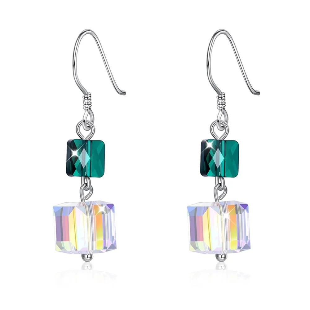 

S925 Women Cube Crystal Earrings Charm 925 Sterling Silver Drop Earrings for Lady Evening Party Jewelry Trendy Fashion Gift