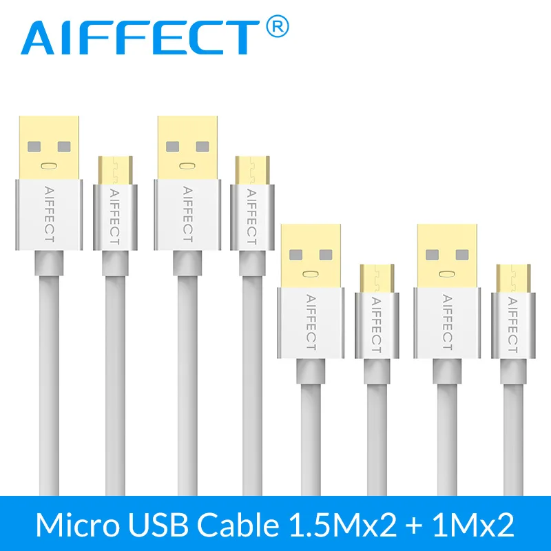 AIFFECT 4 шт 1.5Mx2 1Mx2 оптом микро USB кабель 3A Быстрая зарядка USB кабель для мобильного телефона samsung Xiaomi LG Android телефон - Цвет: Серебристый