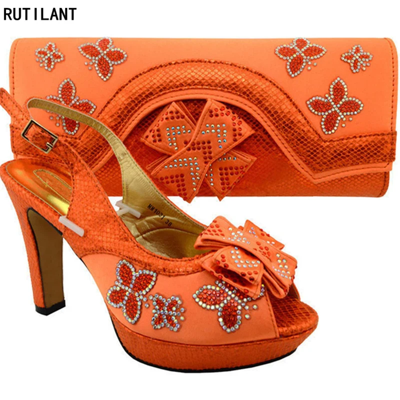 Dames Italiaanse Lederen Schoenen en Tas Set Oranje Kleur Afrikaanse Schoen en Tas Set Italiaanse Ontwerp Afrikaanse Party Schoenen en zak Sets Dames Italiaanse Lederen Schoenen en Tas Set Oranje Kleur Afrikaanse Schoen en Tas Set Italiaanse Ontwerp Afrikaanse Party Schoenen en zak Sets