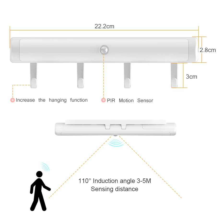 LED bajo gabinete luz PIR Sensor de movimiento Cocina lámpara 12 LED 220mm luz de la noche para el armario del armario de la Cocina luces Led