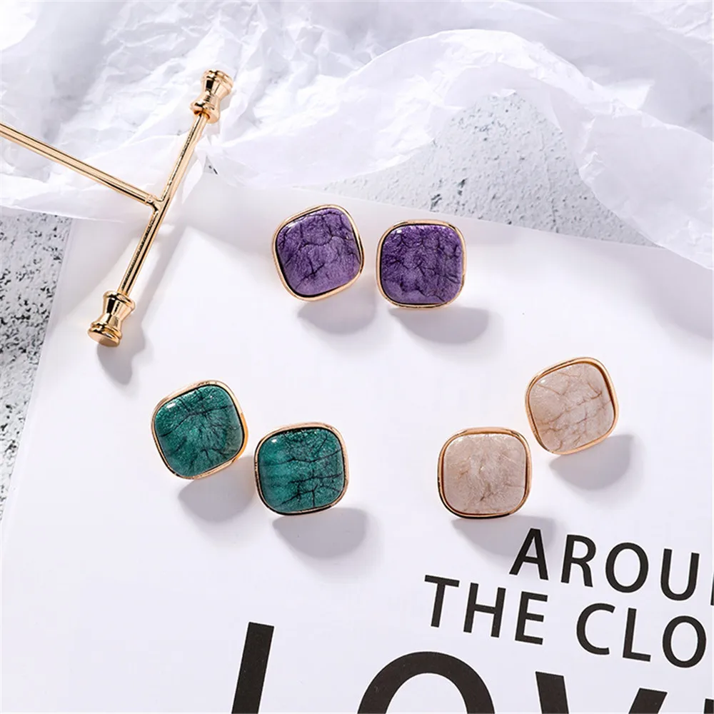 

Korean Acrylic Marbel Geometric Square Vintage Feautured 2019 Summer Woman Girl Stud Earrings Fashion Jewelry Holiday-MSE