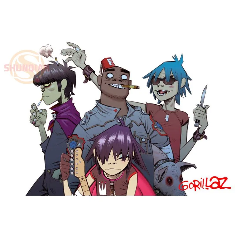 Постер с героями мультфильмов Gorillaz на заказ, атласный постер, ткань для печати, настенный постер, принт из шелковой ткани с принтом, постер - Цвет: Светло-серый