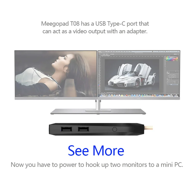 Meegopad T08 мини ПК Intel Atom Cherry Trail X5-Z8350 2 Гб ОЗУ 32 Гб ПЗУ Windows 10 ТВ коробка тип-c компьютер стикер Wtih вентилятор США штекер