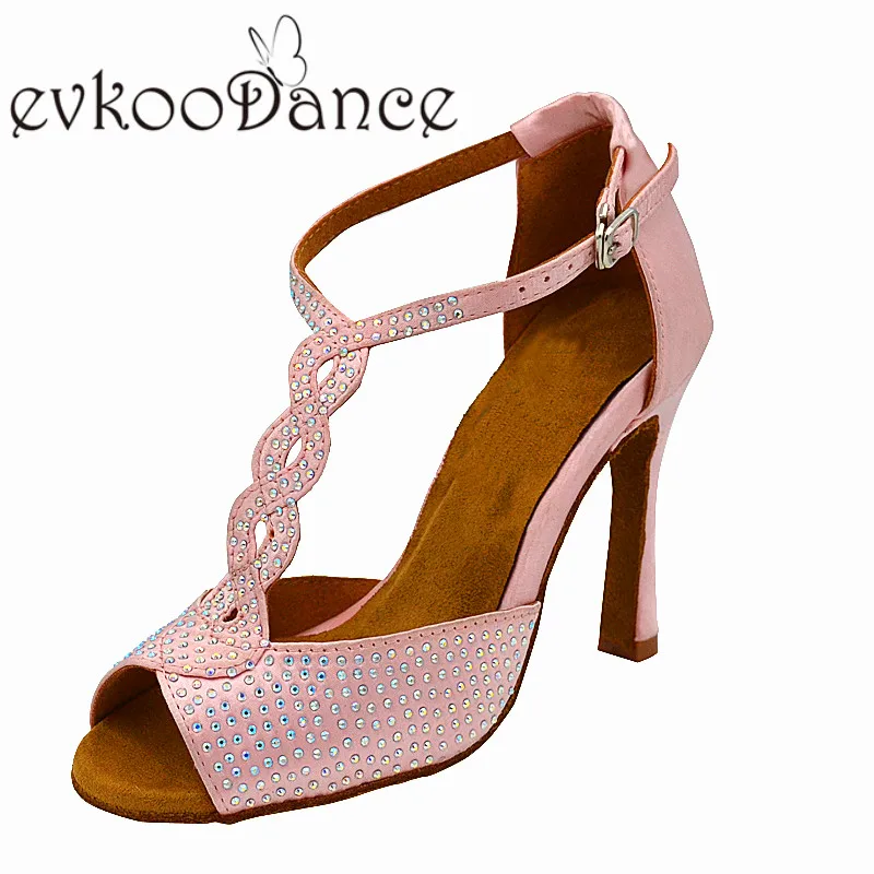 Pink Satin With Rhinostone Size US 4 12 High Heel 10 cm Open toe