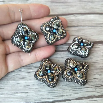 

10 Abalone shell Spacer Beads,pave rhinestone flower Stone connector for DIY Making Bracelet necklace Jewelry Finding BD213