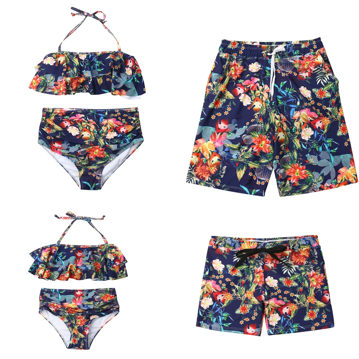 

Family Matching Swimwear Father Mother Kid Swimsuit Women Girl Bikini Men Boy Floral Trunks Swimming Suit Bathing Beachwear