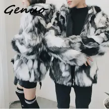 Роскошная зимняя мужская длинная шуба из искусственного меха теплая Толстая куртка из лисьего меха черная/белая меховая верхняя одежда контрастного цвета Повседневная парка пальто