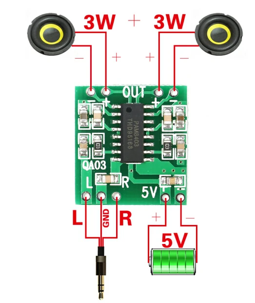 PAM8403 Audio 2x3W Mini Digital Power Amplifier Board for Class D Stereo  Audio Amplifier Module 5V Power| | - AliExpress