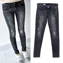 wangcangli 2017 spring Cashmere Winter Warm With High Waist Blue Jeans Girls Stretching Skinny jeans plus size jeans for women