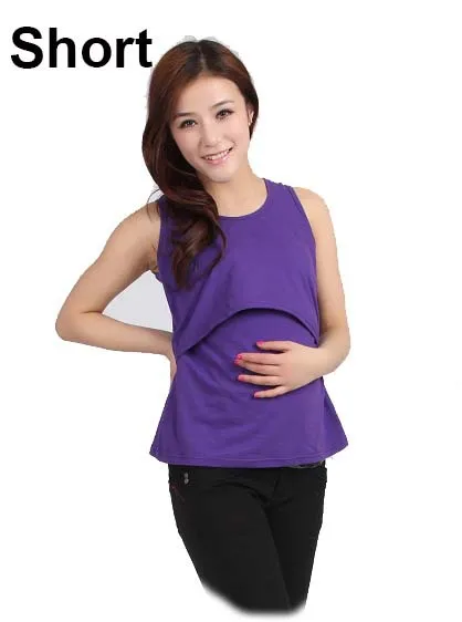 Летние Модальные майки для беременных топы для кормящих мам, Одежда для беременных, топ для кормления грудью, домашняя одежда - Цвет: Purple Short