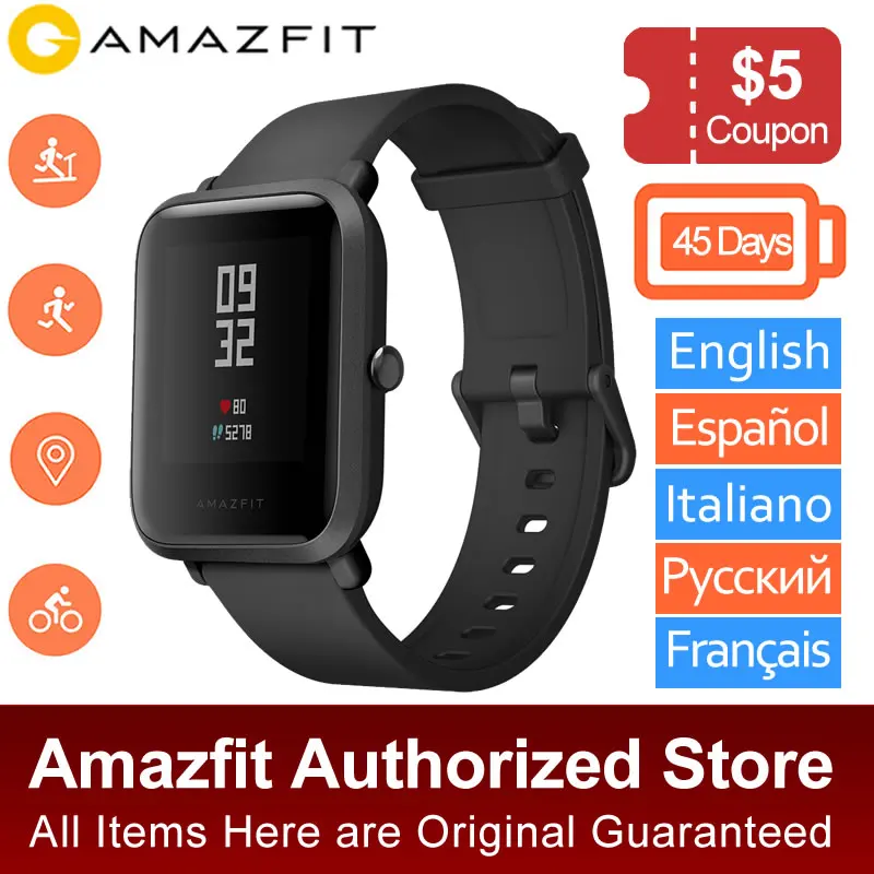 Оригинальные часы Huami Amazfit Bip, спортивные Смарт-часы, IP68 Водонепроницаемые, глобальная версия, Смарт-часы для мониторинга сердечного ритма и сна