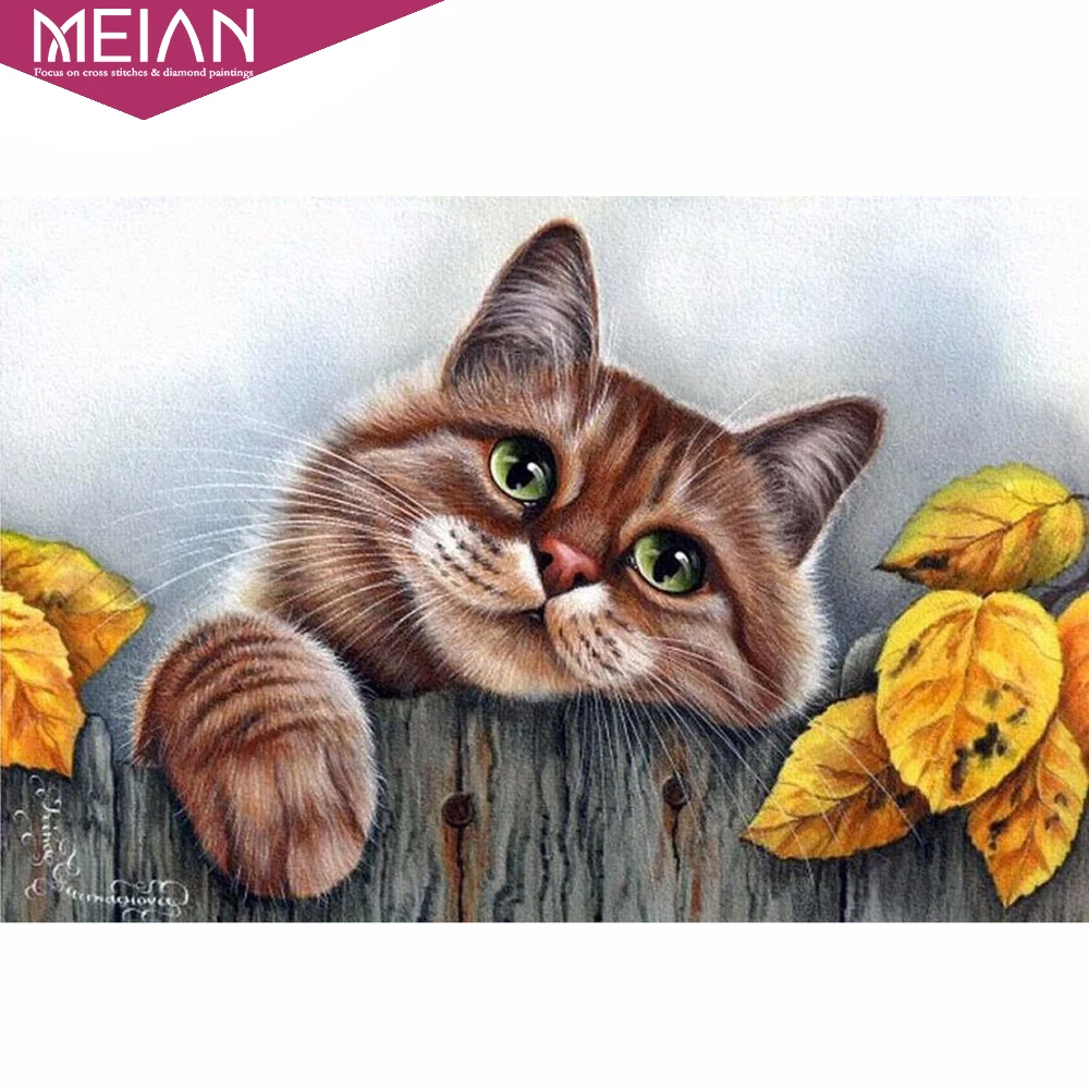 

Meian Full 5D DIY "Lazy Cat"Diamond Painting Needlework Diamond Embroidery Cross Stitch Round Rhinestone Home Decoration Art New