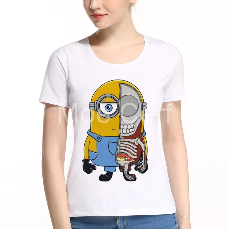 cute MInIons in Anatomy Shirt sweet skull minions print tops fashion