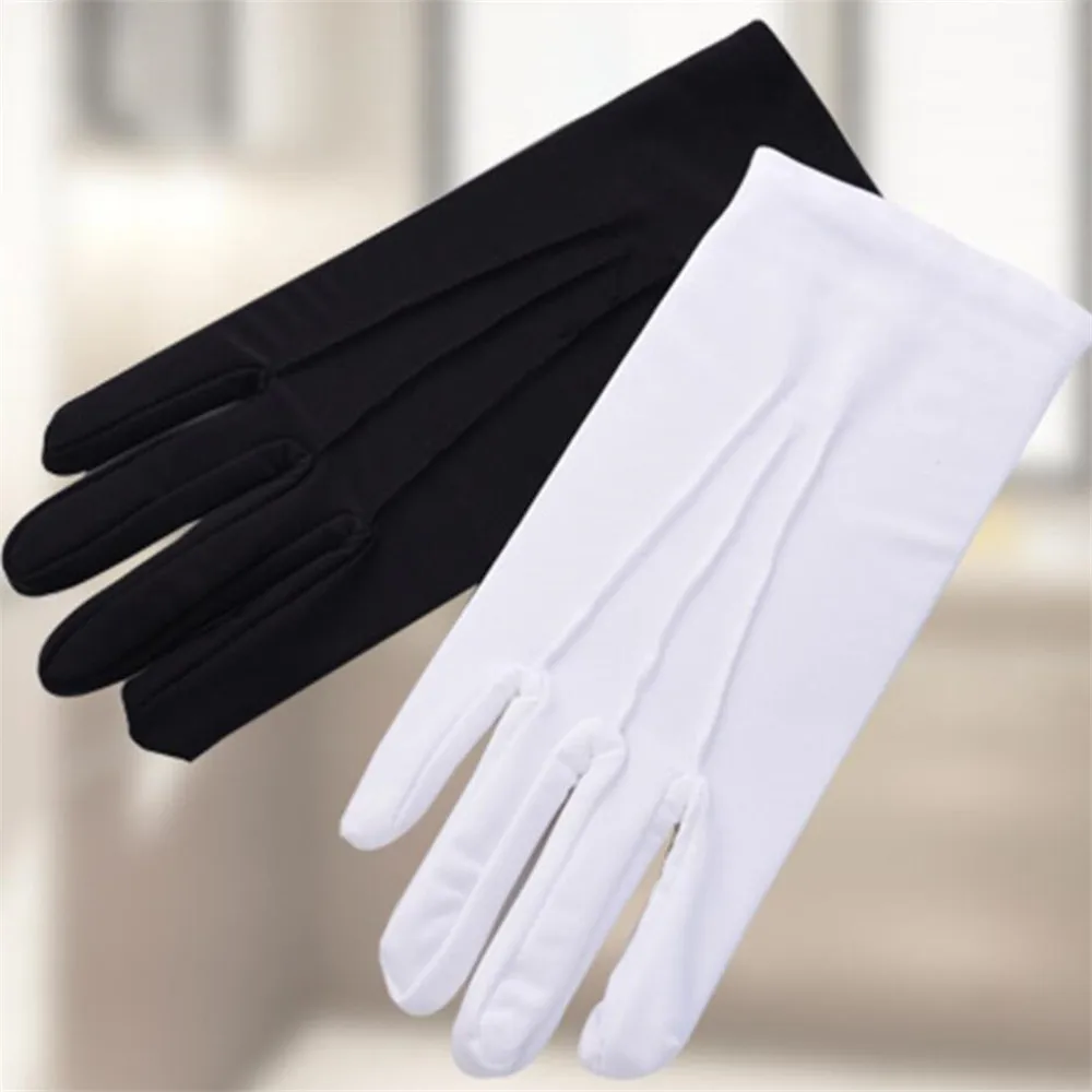 1 пара черно-белых летних перчаток для мужчин/женщин, перчатки из спандекса, парадные перчатки, высокая эластичность, ювелирная перчатка