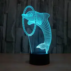 FS-2856 удивительные 3D иллюзии LED настольная лампа ночник с животными дельфина
