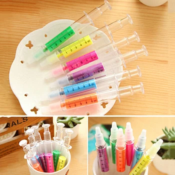 

1PC Syringe Highlighter pen Fluorescent Marker pen Luminescent pen Stationery Office School supplies