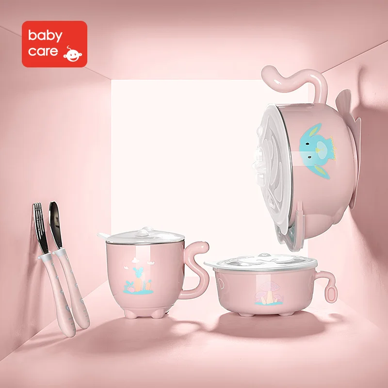 BabyCare 5pcs/sets baby newborn food Dinnerware Set baby stainless steel bowl Spoon cup fork Tableware set kids Food Container BabyCare 5pcs/sets baby newborn food Dinnerware Set baby stainless steel bowl Spoon cup fork Tableware set kids Food Container
