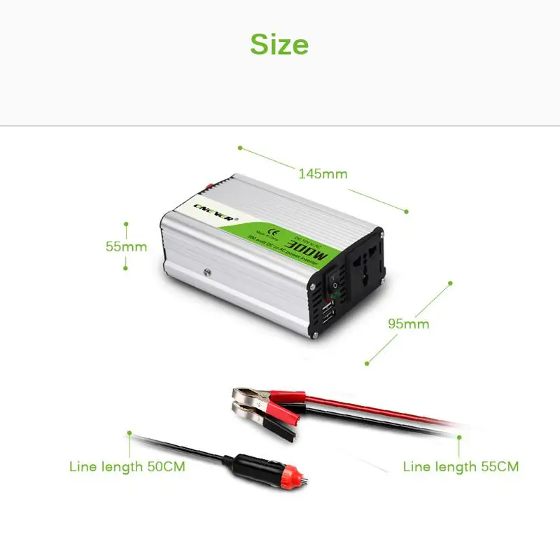 300 Вт автомобильный преобразователь мощности DC 12 В к AC 110 В модифицированная Синусоидальная волна мощность с двойным USB 5 В выход