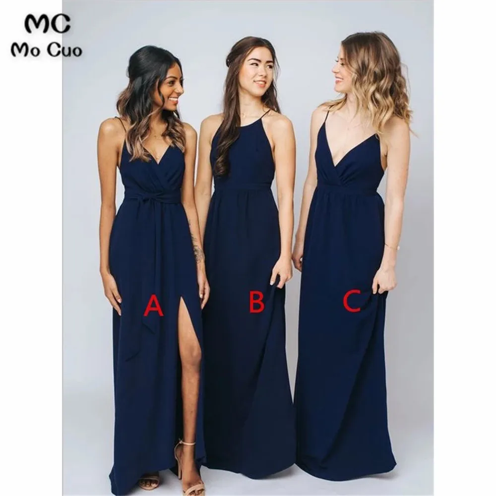 

Black Ready Ship Wedding Party Dress Bridesmaid Dresses Spaghetti Straps ABC Design no Train Chiffon Bridesmaid Dress for Women