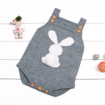 Cute Newborn Baby Boy Girls Bunny Knitting Wool Pom Pom Romper Jumpsuit Easter Outfits Set Sleeveless baby boy girls clothes 3