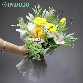 

INDIGO -Yellow Bouquet Gift Lavende+Cymbidium+Daisy Flower Arrangement handmade Wedding Bride Bouquet Party Event Free Shipping