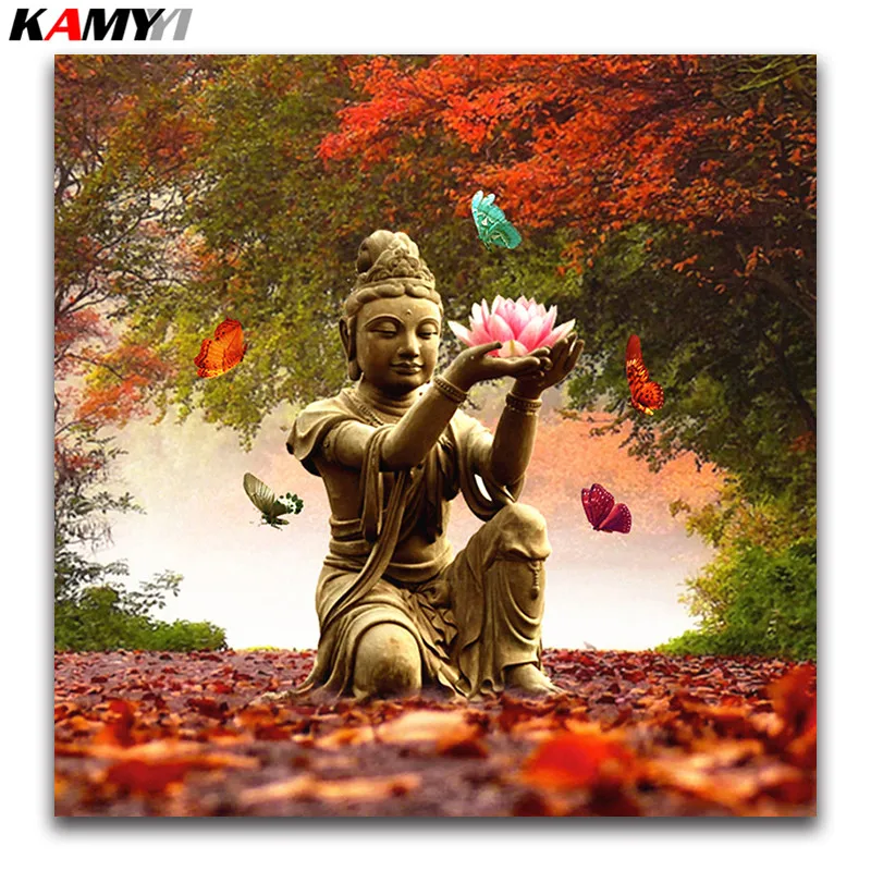 

religion Buddha lotus butterfly flowers Full round Diamond Embroidery 5D DIY Diamond Painting Cross Stitch Diamond mosaic gift