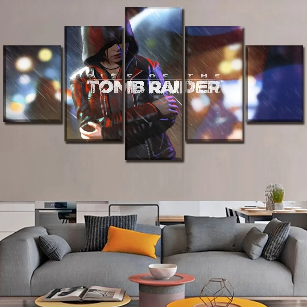 

Modern Canvas Art Print Picture 5 Pieces Lara Croft Game Rise of the Tomb Raider Painting For Living Room Or Bedroom Wall Poster