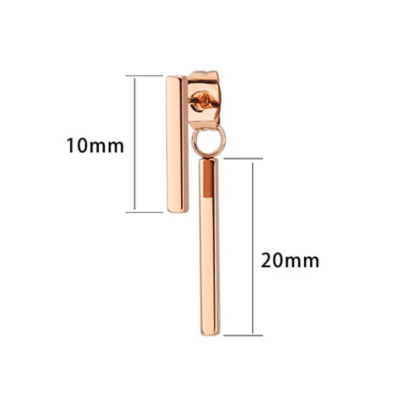 Модные простые маленькие металлические серьги-полоски из нержавеющей стали, титановая сталь, розовое золото, матовые серьги-гвоздики для женщин