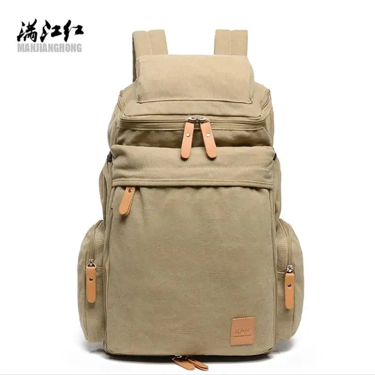 Большой Вместительный Мужской винтажный рюкзак для путешествий, рюкзак для ноутбука, мужской ретро повседневный рюкзак для подростков, школьные сумки - Цвет: Light khaki