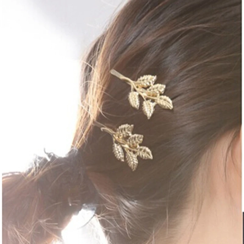 Красивая модная Милая заколка с листиками золотистые металлические аксессуары для волос в стиле панк