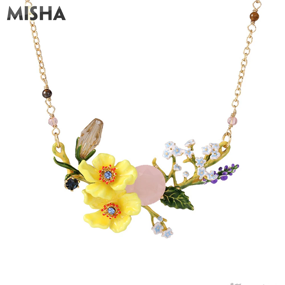 

MISHA Trendy Necklace For Women Yellow Flower Shape Jewerly Handmade Enamel Glazed Luxury Jewelry Necklace For Girls Gifts L957