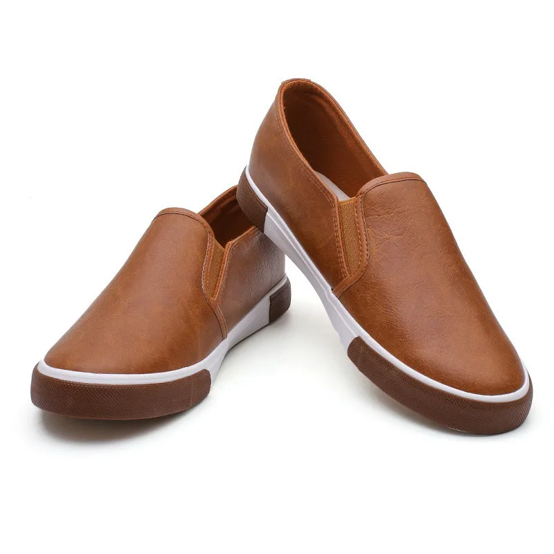 Appartements Plat white Black En Casual Cuir Mocassins Printemps Chaussures Respirant khaki Glissent Hommes Mode Sneakers Vulcanisé Blanc Sur Rétro q8wHTaZ