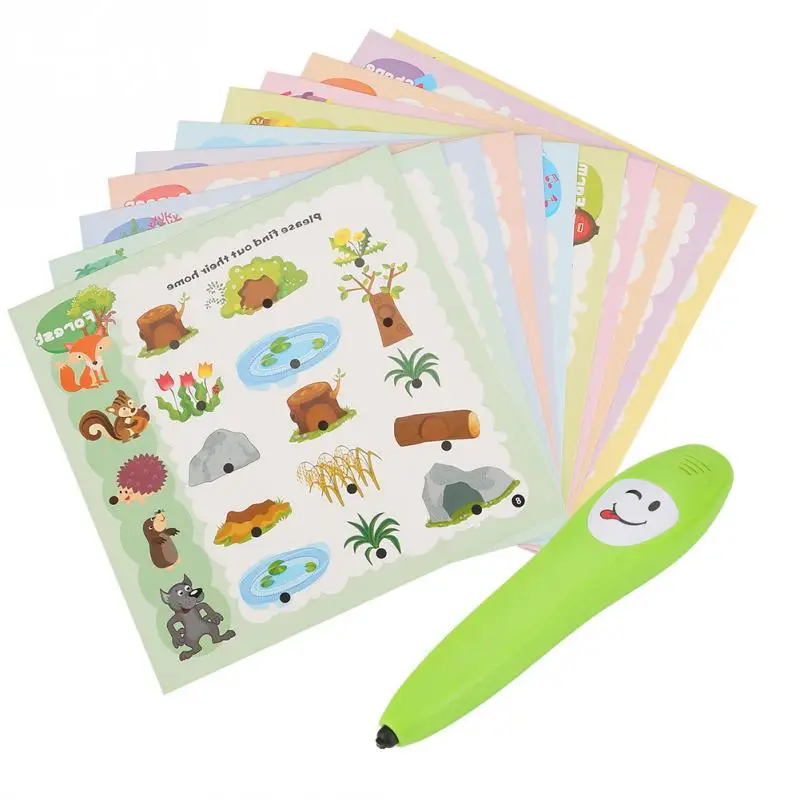 

New 12Pcs Two-sided English Learning Card With Electric Pen Learning Cognitive Card Early Educational Toys For Children Gift