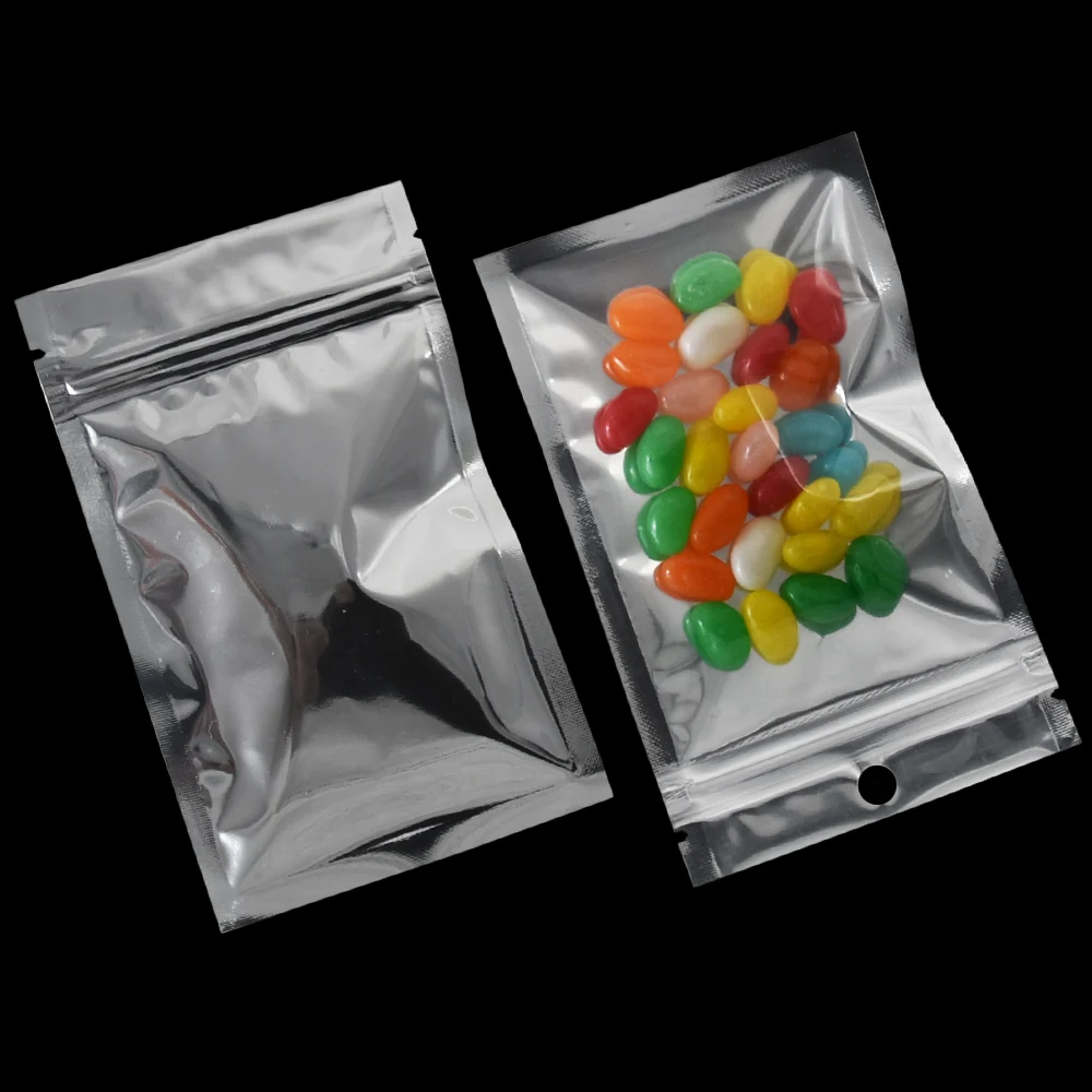 

100 Pieces 12*20cm Flat Zip Lock Clear Valve Bag Plastic Zipper Bag Resealable Aluminum Foil Zipper Bag with Round Hang Hole Bag