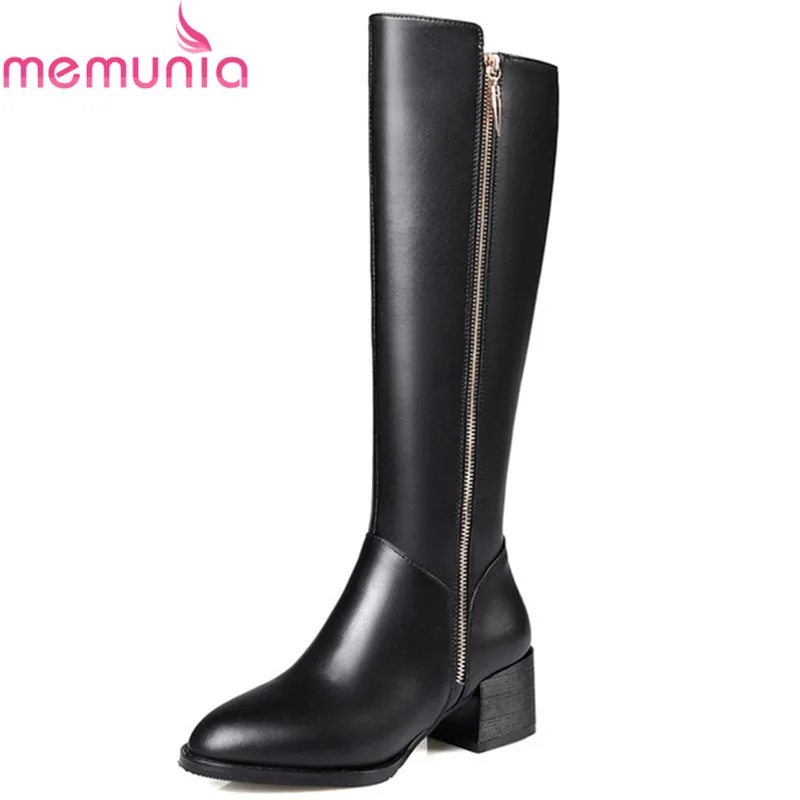 

MEMUNIA High heels shoes woman knee high boots genuine leather + PU womens boots fashion top quality large size 34-43