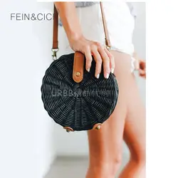 Соломенные сумки круг ротанга сумка Бали для женщин круглый пляжная маленькая Boho сумки лето 2018 Элитный бренд Мода черный натур
