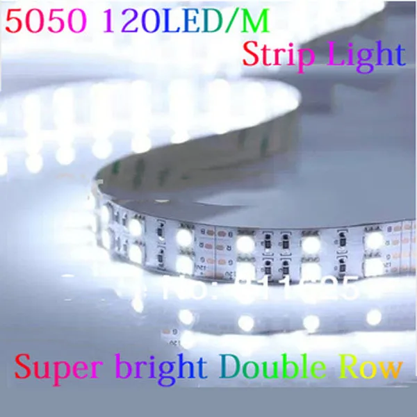 

5M/lot Non-waterproof double Row 12V 5m 5050 SMD 600LED 120leds/m led strip light white / warm white/RGB