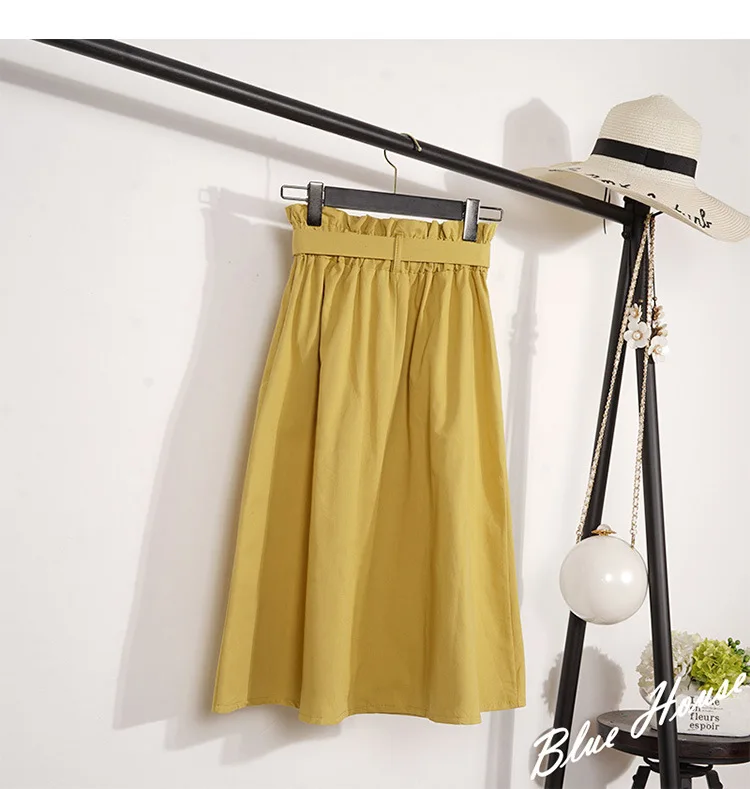CRRIFLZ Summer Autumn Skirts Womens Midi Knee Length Korean Elegant Button High Waist Skirt Female Pleated School Skirt
