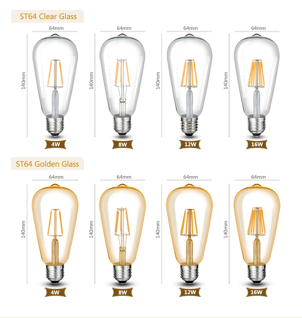 Дешевые 6 шт. 220V Винтаж Edison led диммер светильник E27 светодиодный лампы ST64 теплый белый 16 Вт Светодиодный светильник с регулируемой яркостью, ретро светильник для украшения дома