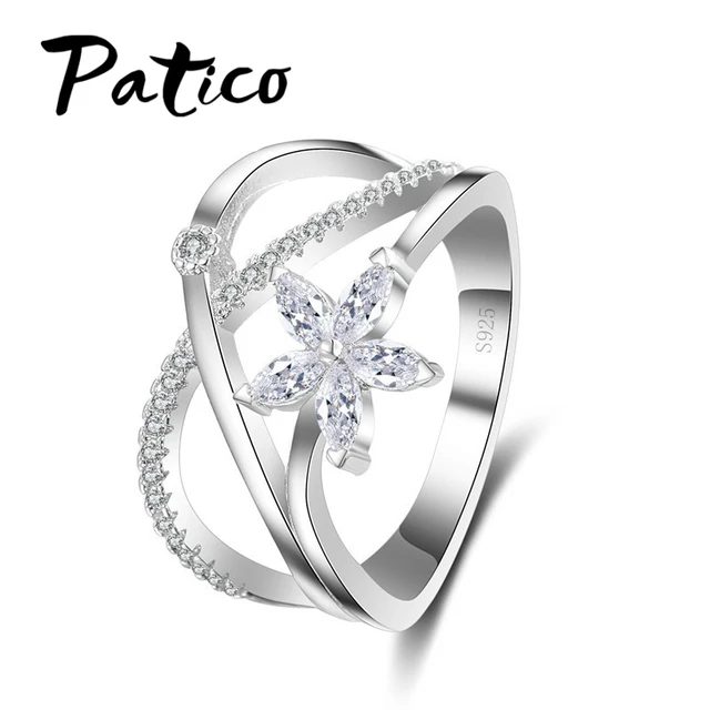 PATICO Avanguardia Donne 925 Sterling Silver Cubic Zirconia Anelli Di Cristallo PATICO Avanguardia Donne 925 Sterling Silver Cubic Zirconia Anelli Di Cristallo