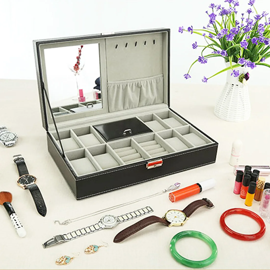 

Jewelry Case Portable Large Compartments Organizer Protection Multi-functional Practical Ornament Storage Box