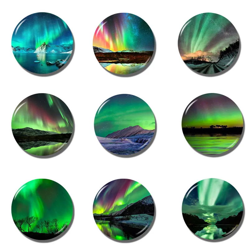 

Lychee Life Aurora Seriesl Fridge Magnet Round Shape Refrigerator Magnets Travel Souvenirs Home Kitchen Decoration