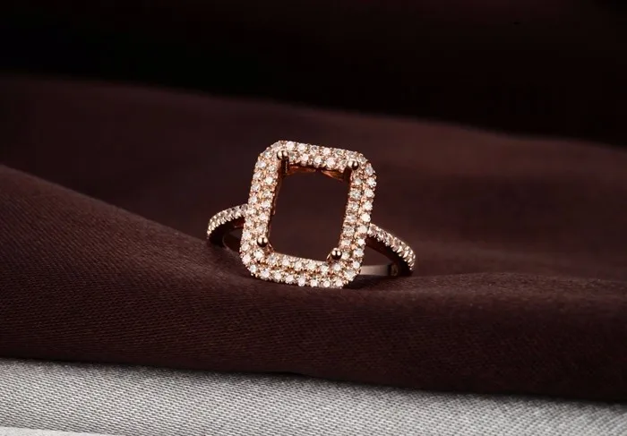 Caimao Emerald Cut кольцо Маунт Semi Настройки и 0.34ct Diamond 14 К розового золота, драгоценных камней Обручение кольцо Ювелирные украшения