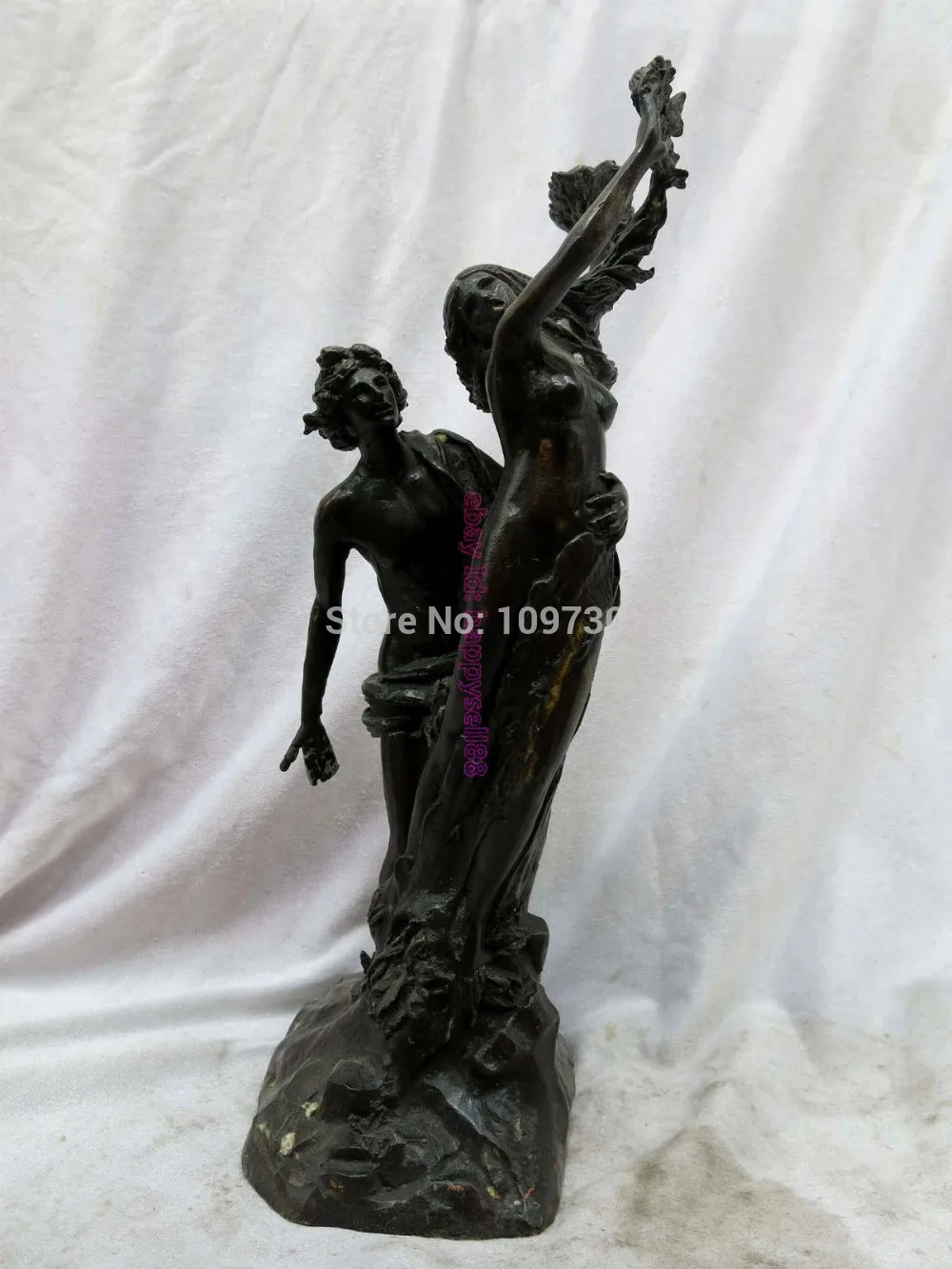 

002012 34cm China bronze carved finely the west mermaid and man statue